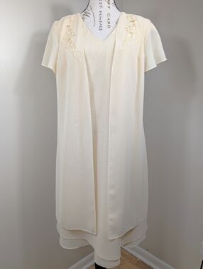 Just In Thyme Light Yellow Cream Chiffon Embroidered Dress 12P Wedding Formal